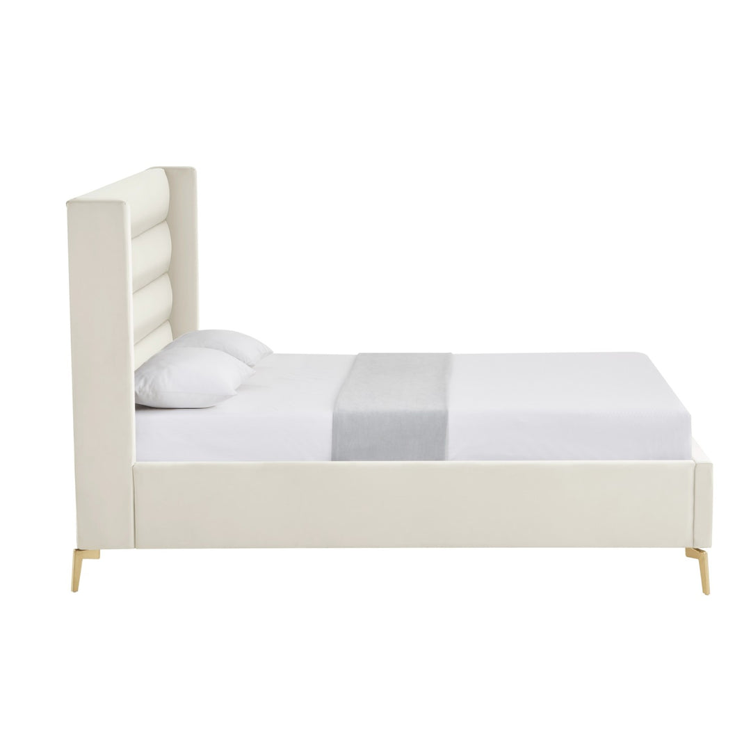 Inspired Home Kacie Platform Bed Velvet Cream White 2