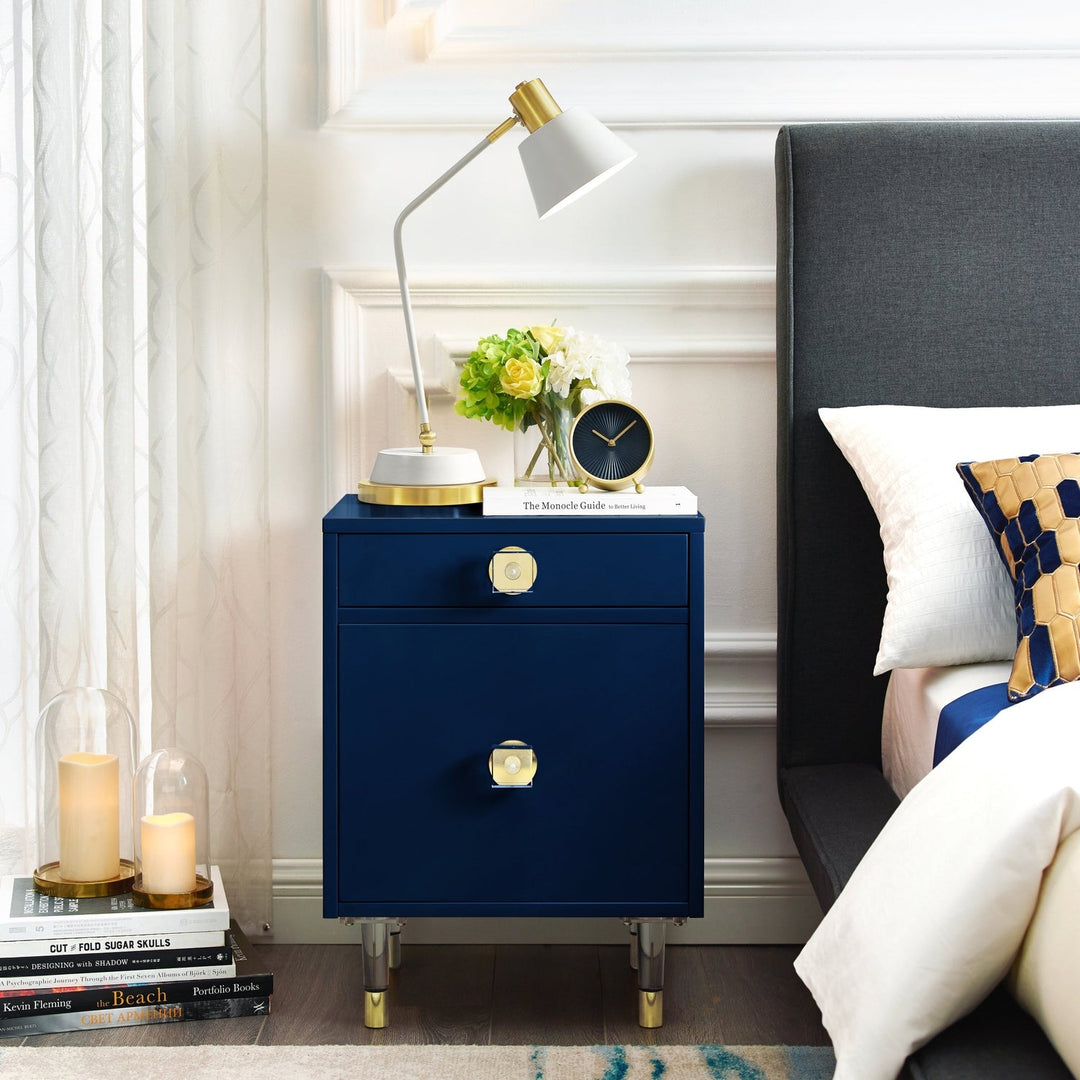 Araceli Modern Side Table Drawer, Open Storage High Gloss Finish