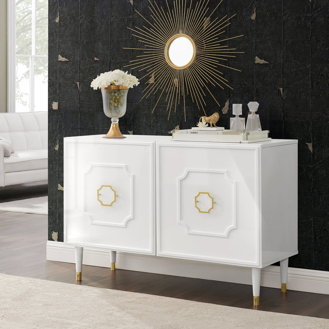 Belen Modern Sideboard 2 Brushed Inspired Tip Doors for Leg Home – Room and Finish Living Handle Gold