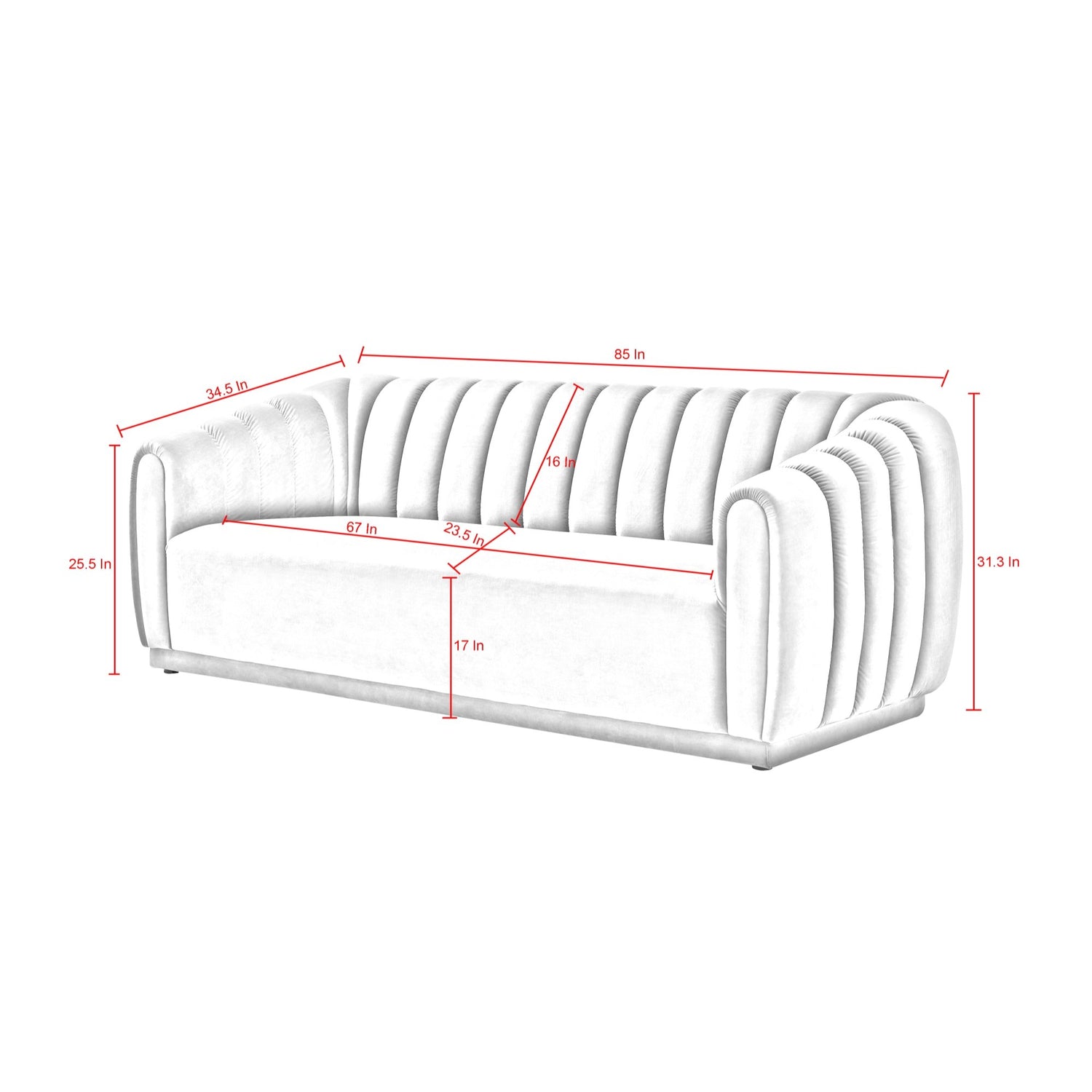 Fayola Modern Sofa Channel Tufted Arms and Back Rolled Arms for Living ...