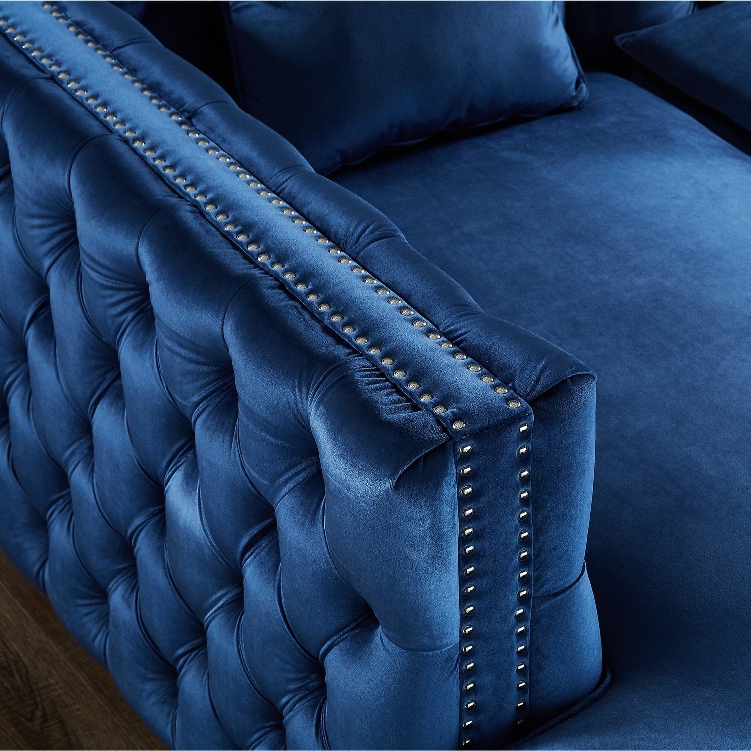 Navy velvet chaise discount sofa