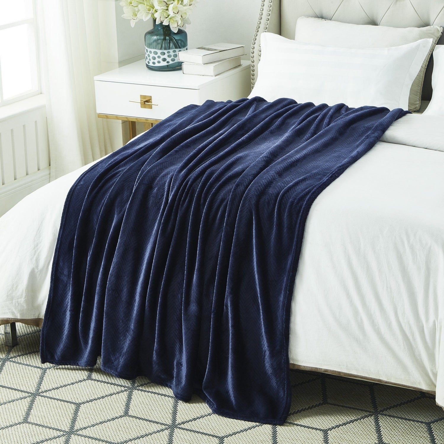 Navy bed online throw