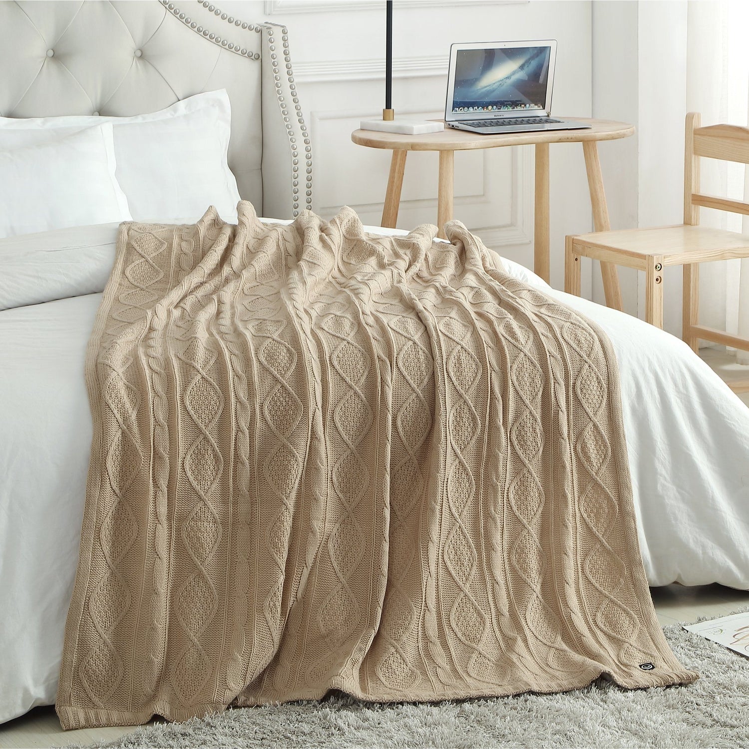 Cream cable discount knit throw blanket