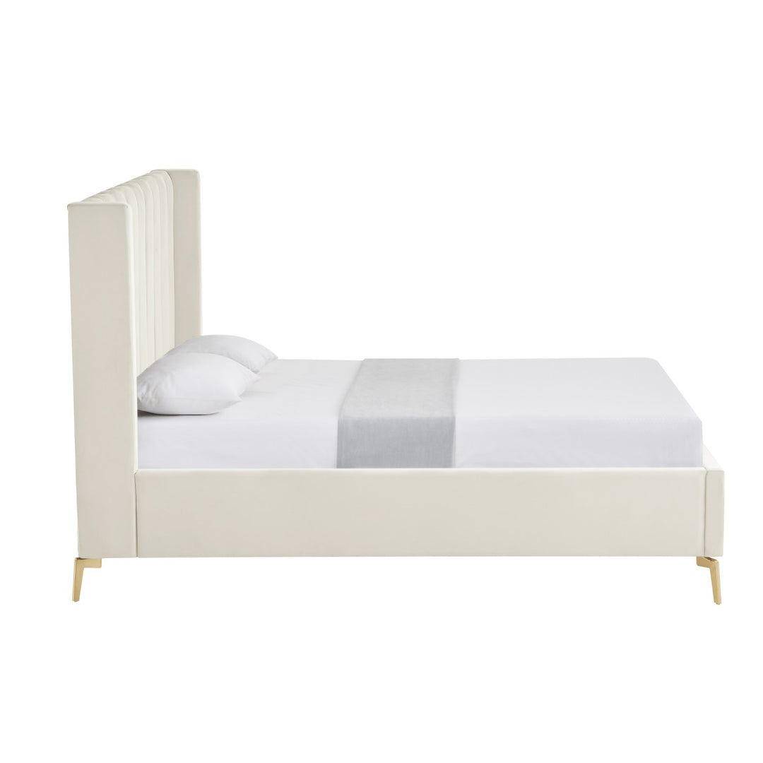 Inspired Home Caliyah Platform Bed Velvet Cream White 2