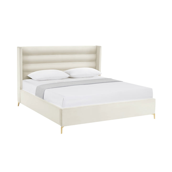 Inspired Home Kacie Platform Bed Velvet Cream White Main