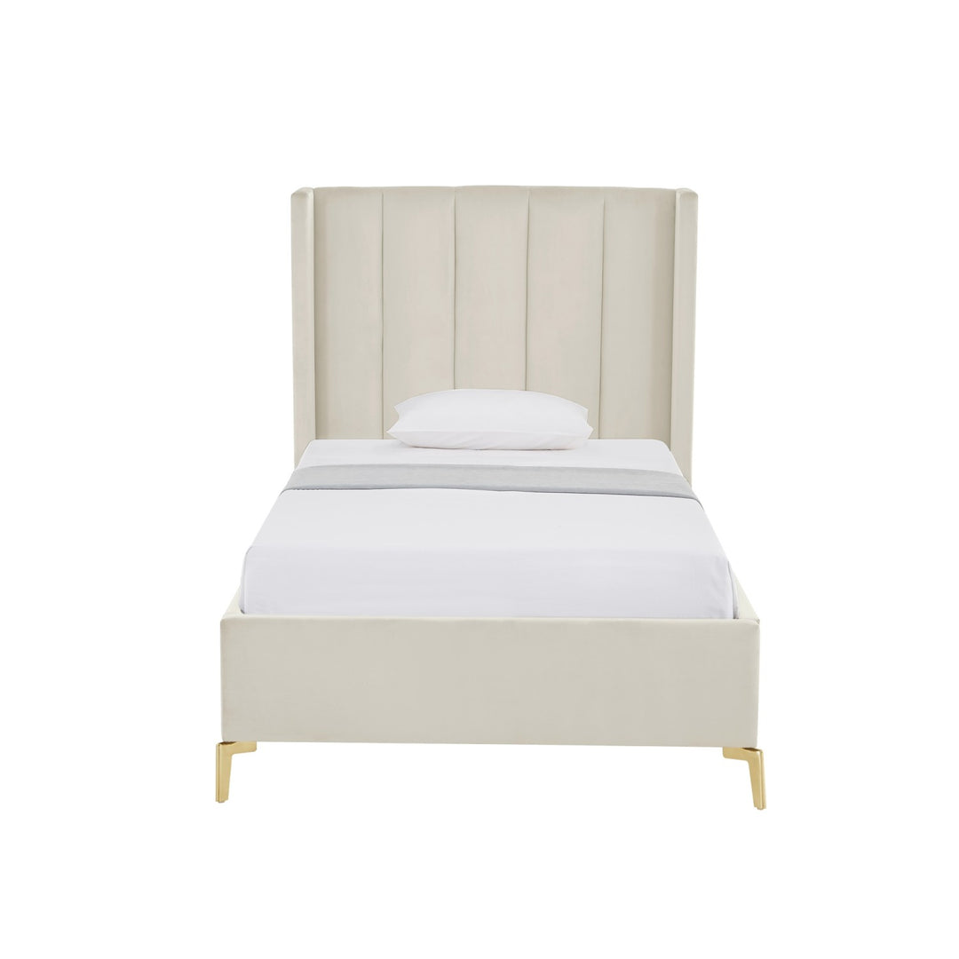 Inspired Home Caliyah Platform Bed Velvet Cream White 1