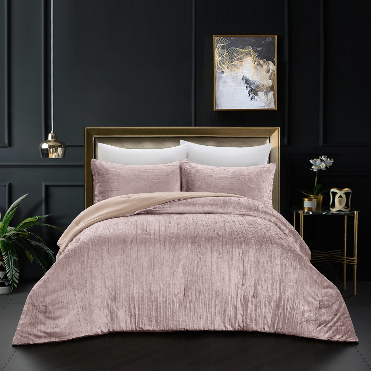 Blush velvet online comforter queen