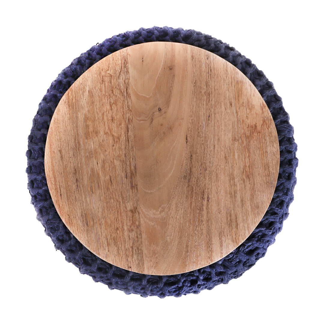 Urijah Hand Knitted, Wooden Tray Pouf