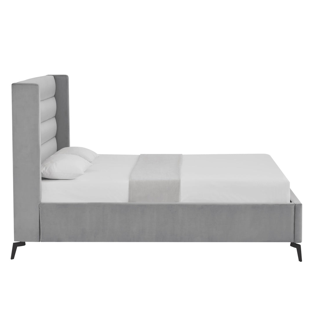 Inspired Home Kacie Platform Bed Velvet Light Grey 2